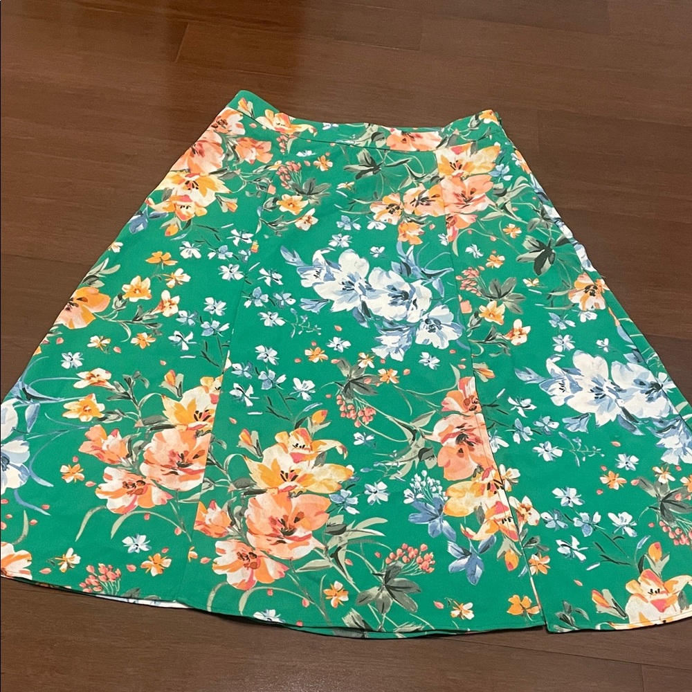 Ann Taylor LOFT Floral A-Line Skirt in Green and Orange